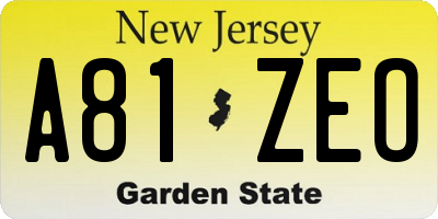 NJ license plate A81ZEO