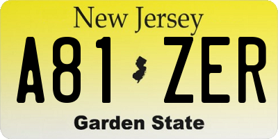 NJ license plate A81ZER