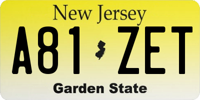 NJ license plate A81ZET