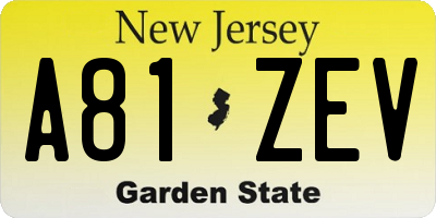 NJ license plate A81ZEV