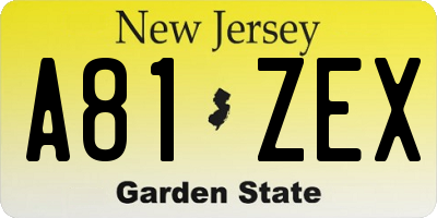 NJ license plate A81ZEX