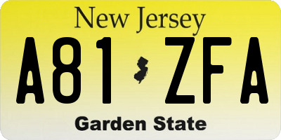 NJ license plate A81ZFA