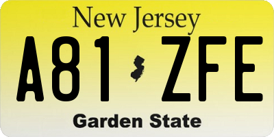 NJ license plate A81ZFE
