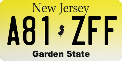 NJ license plate A81ZFF