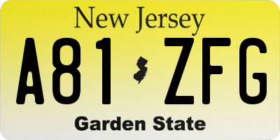 NJ license plate A81ZFG