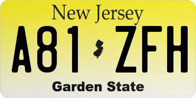 NJ license plate A81ZFH