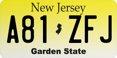 NJ license plate A81ZFJ