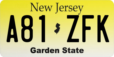 NJ license plate A81ZFK