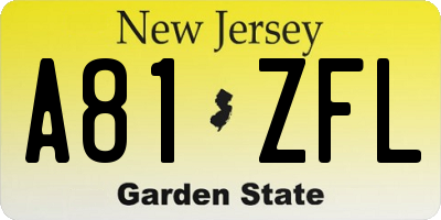 NJ license plate A81ZFL