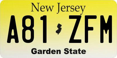 NJ license plate A81ZFM