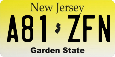 NJ license plate A81ZFN