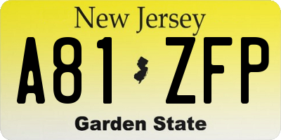 NJ license plate A81ZFP