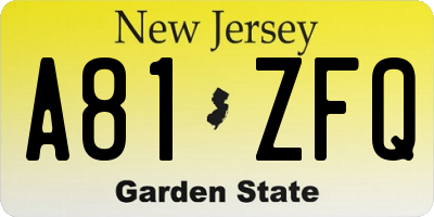 NJ license plate A81ZFQ