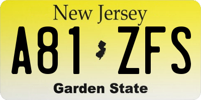 NJ license plate A81ZFS