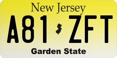 NJ license plate A81ZFT