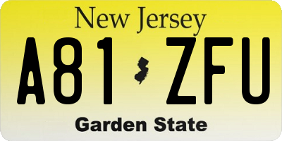 NJ license plate A81ZFU