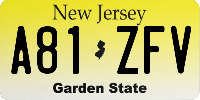 NJ license plate A81ZFV