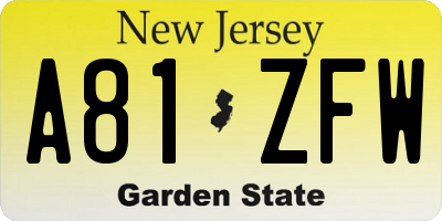 NJ license plate A81ZFW