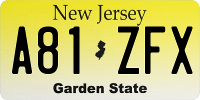 NJ license plate A81ZFX