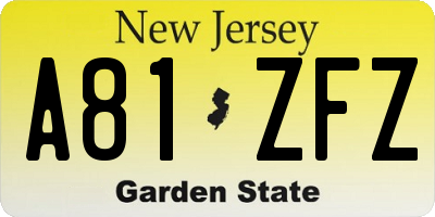 NJ license plate A81ZFZ