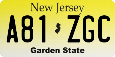 NJ license plate A81ZGC