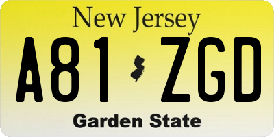 NJ license plate A81ZGD