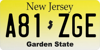NJ license plate A81ZGE