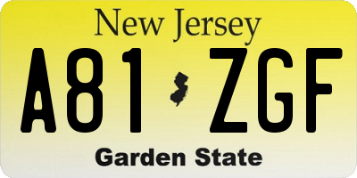 NJ license plate A81ZGF