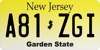 NJ license plate A81ZGI