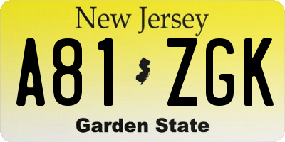 NJ license plate A81ZGK
