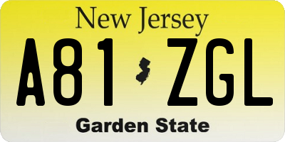 NJ license plate A81ZGL