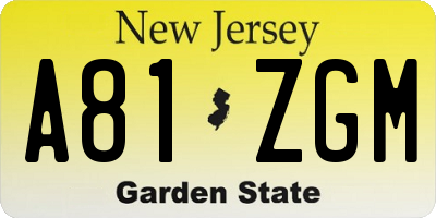 NJ license plate A81ZGM