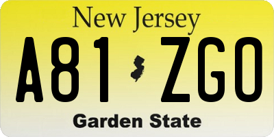 NJ license plate A81ZGO