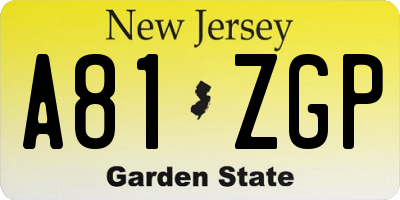 NJ license plate A81ZGP