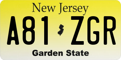NJ license plate A81ZGR