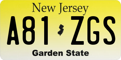 NJ license plate A81ZGS