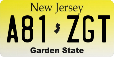 NJ license plate A81ZGT