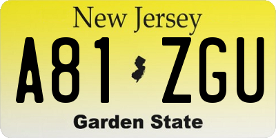NJ license plate A81ZGU