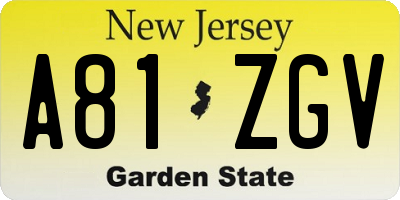 NJ license plate A81ZGV