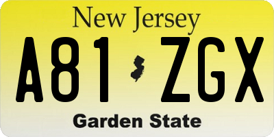 NJ license plate A81ZGX