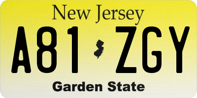 NJ license plate A81ZGY