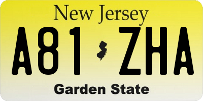 NJ license plate A81ZHA