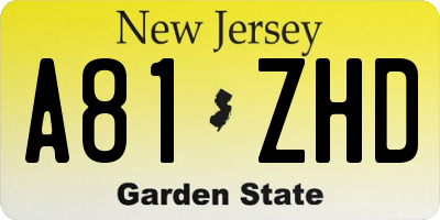 NJ license plate A81ZHD