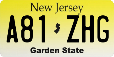 NJ license plate A81ZHG