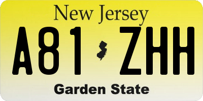 NJ license plate A81ZHH