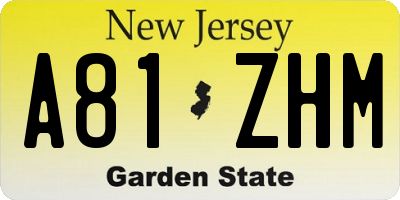 NJ license plate A81ZHM