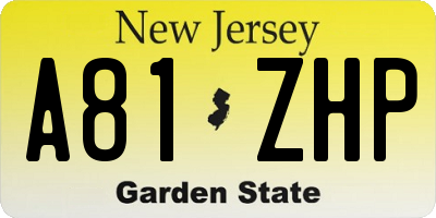 NJ license plate A81ZHP