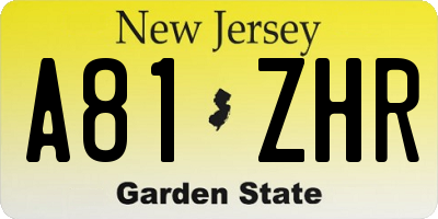 NJ license plate A81ZHR