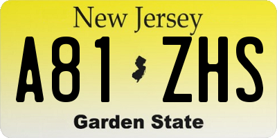 NJ license plate A81ZHS