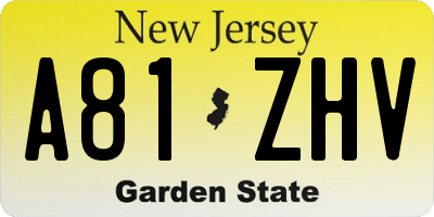 NJ license plate A81ZHV